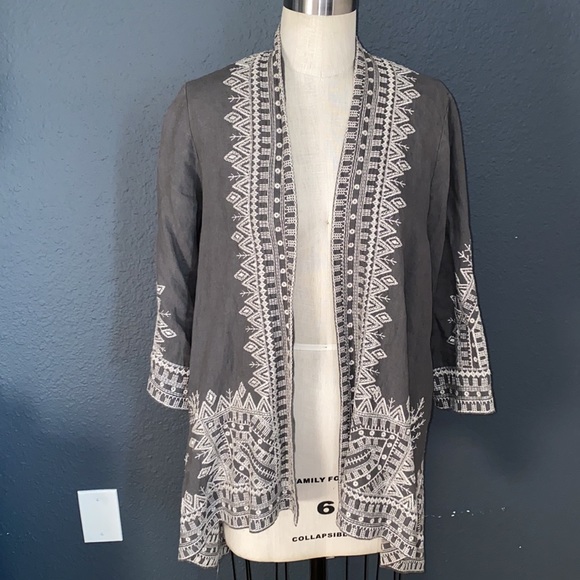 Johnny Was Grey Embroidered CamiDraped DusterWrap - Picture 4 of 6
